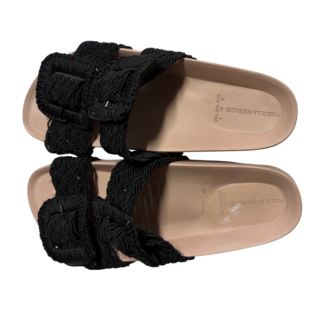Priscilla Whitaker Brazilian Designer Black Macrame Double Strap Sandals Size 6 - Picture 8 of 10